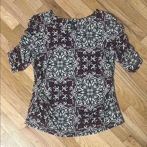 Fitted Brown and Red Ruched Blouse